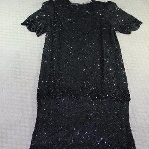 Vintage Royal Feelings Black Beaded Silk Dress